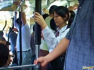 Lusty Schoolgirl Gets Balled In The Bus By Two